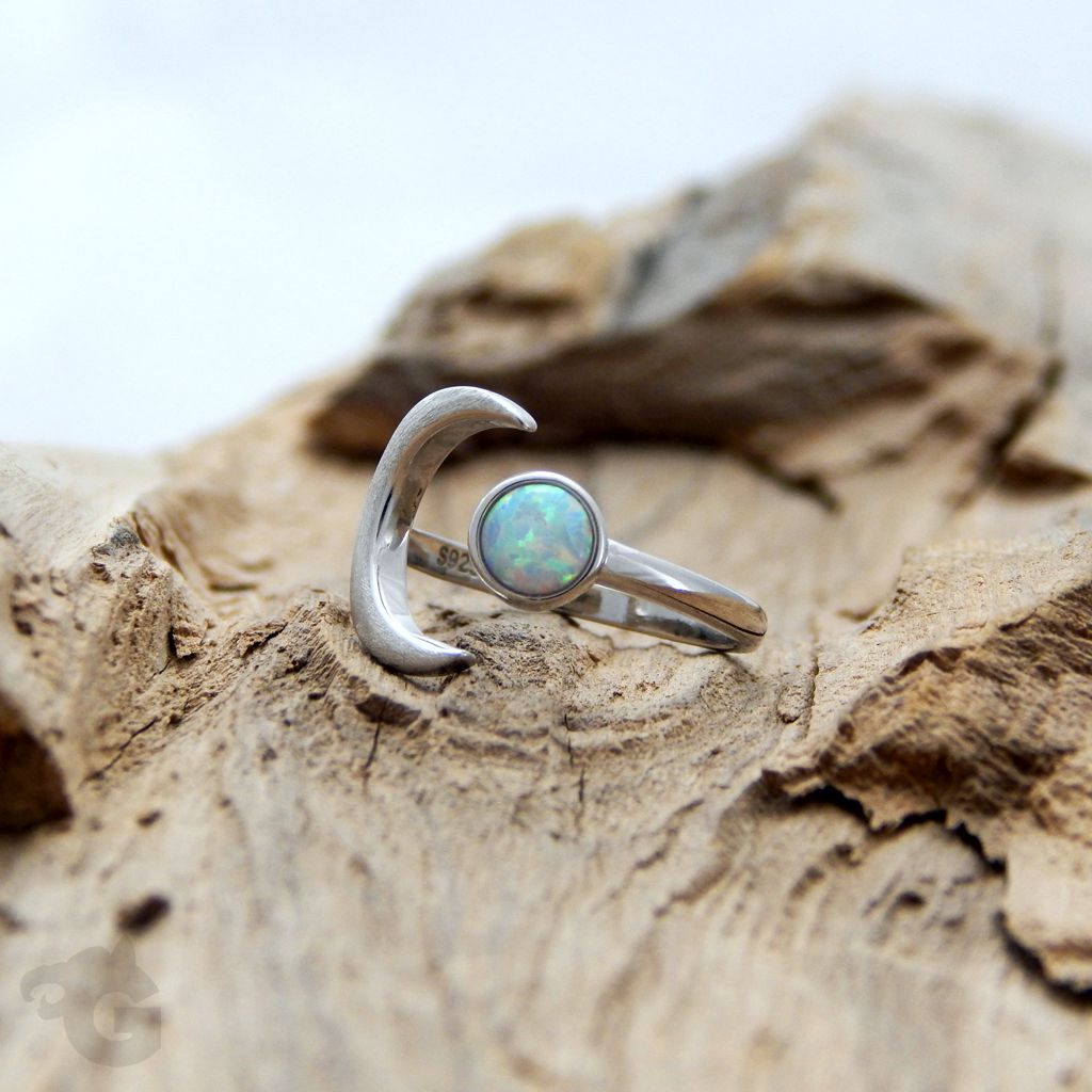 sun moon ring 925 sterling silver white opal adjustable brushed finish glermes city of beads studio