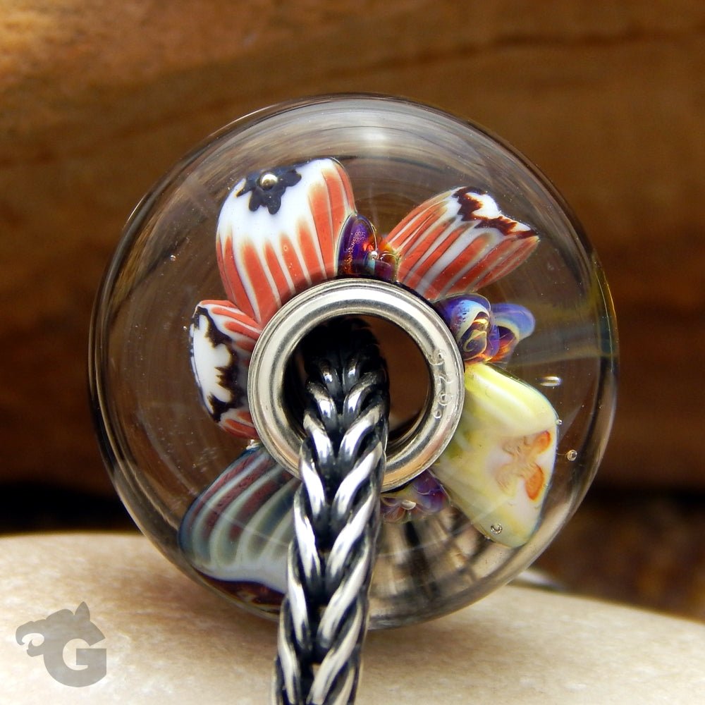 Glass bead with Murrini large hole Sea Garden - Glermes.com