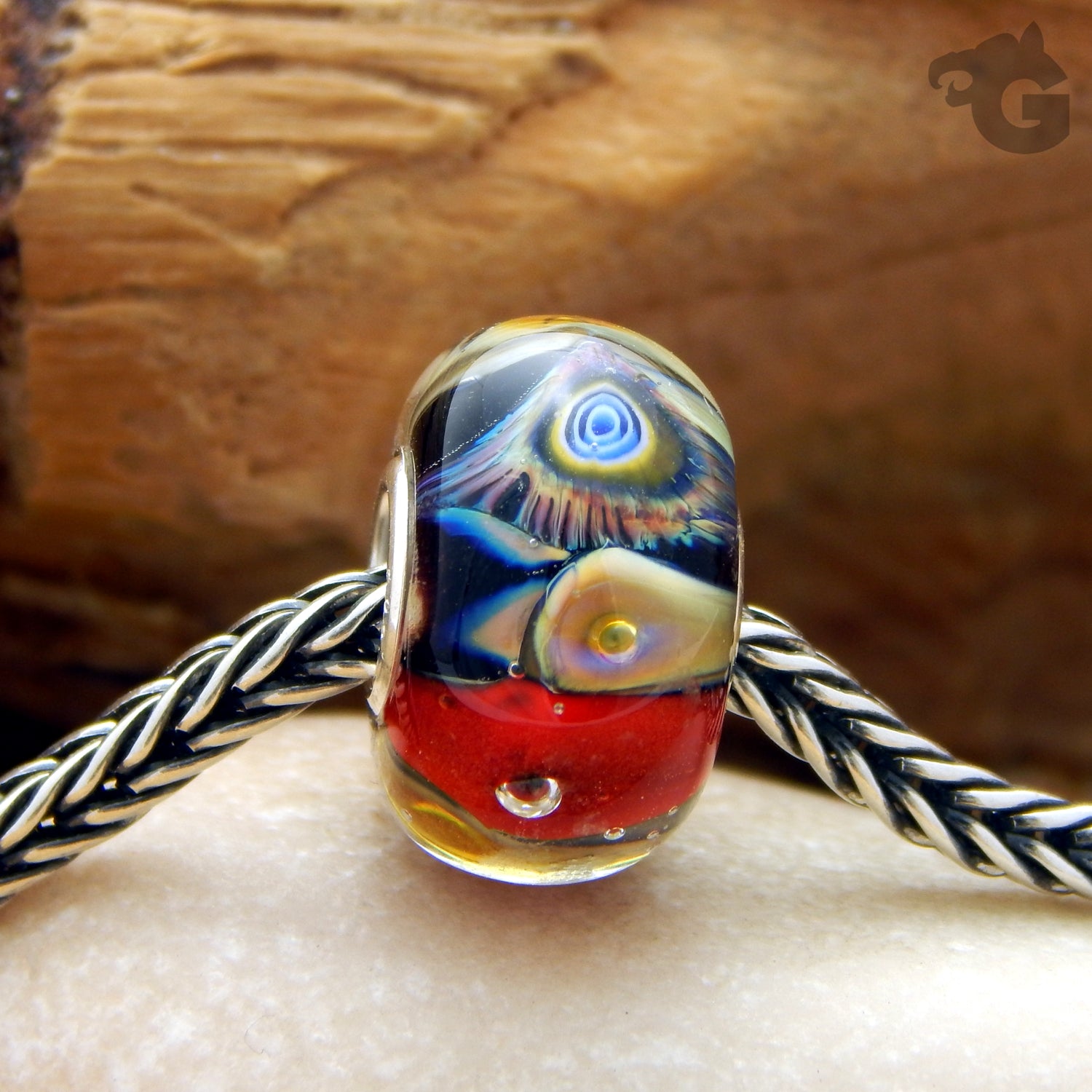 Glass bead with Murrini large hole Sea Garden red - Glermes.com