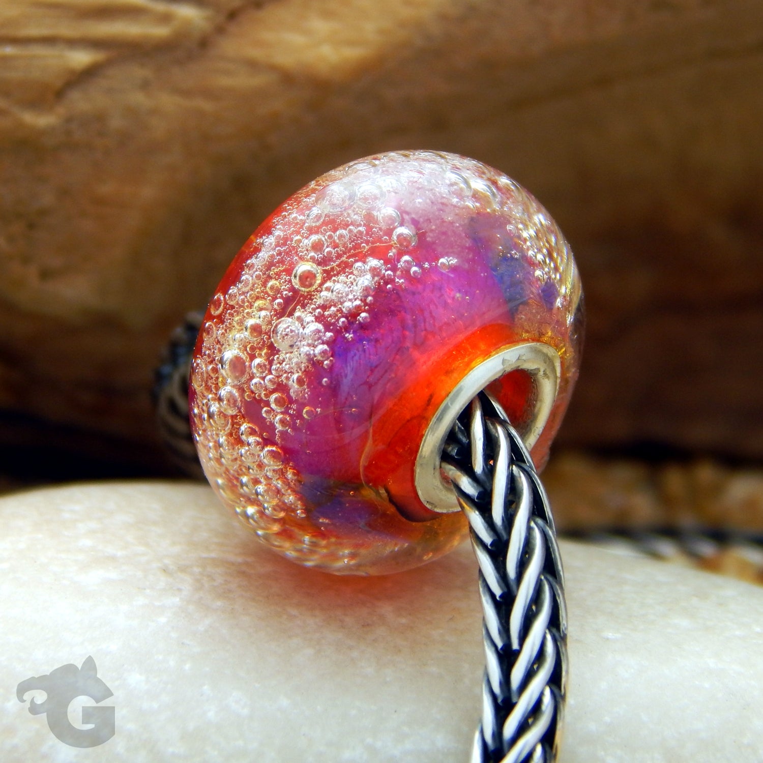 Red neon lampwork bead fits European charms Lampwork large hole beads Pandora Trollbeads - Glermes.com