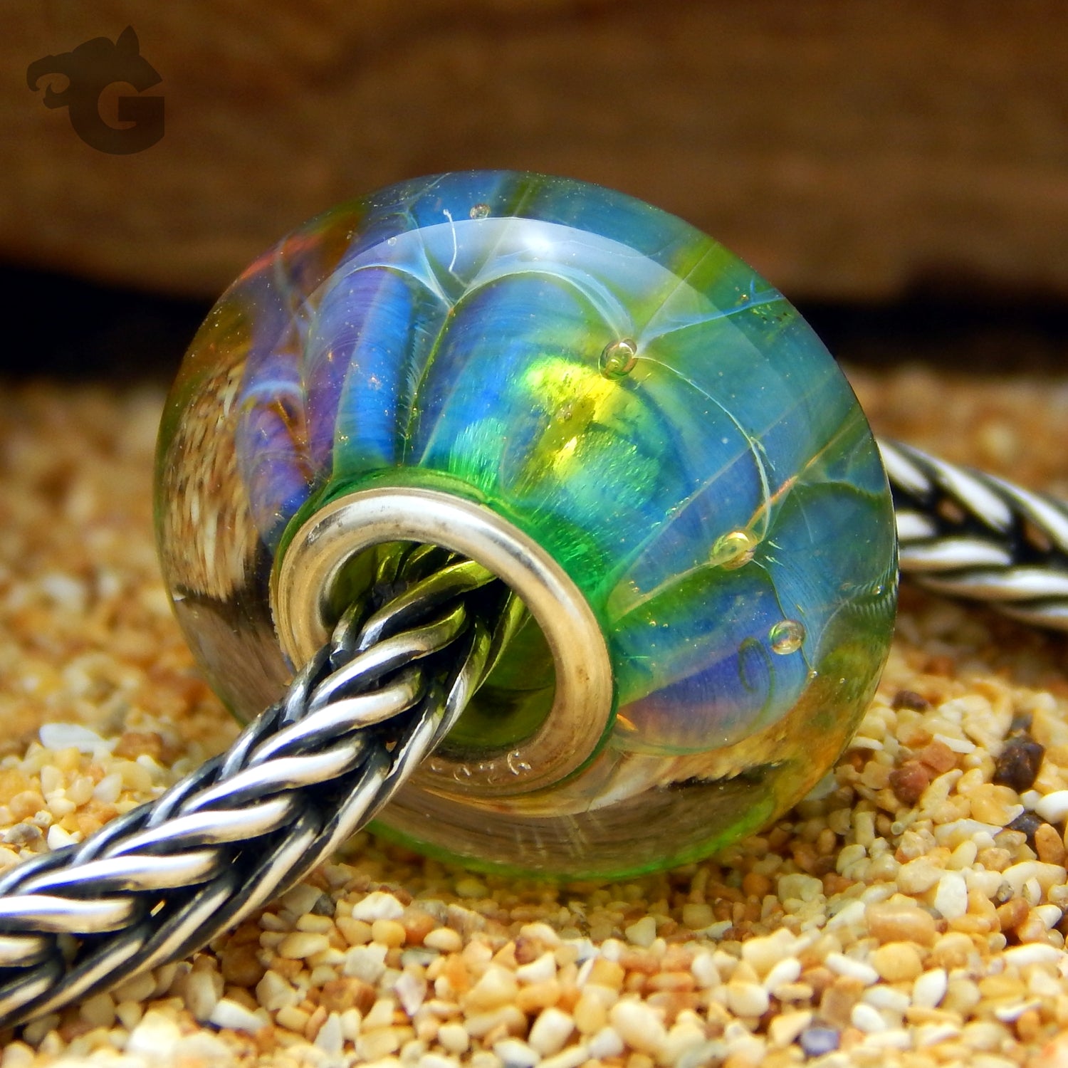 Tropical Lagoon glass bead bracelet 925 Sterling silver core - Glermes.com